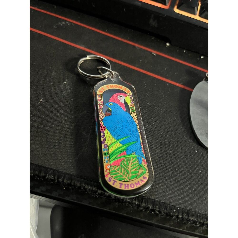 St. Thomas Souvenir Keychain Vivid Colors Parrot Focus - Picture 3 of 4